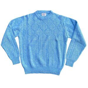 Vintage Richman Brothers 70s Sweater Mens Sz M Blue Diamond Stripe Grandpa